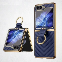 Phone Case For Samsung Galaxy Z Flip 5 Z Flip 4 Z Flip 3 Back Cover with Screen Protector Ring Buckle Shockproof Retro TPU Metal PU Leather
