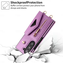 Phone Case For Samsung Galaxy Z Fold 6 Wallet Case with Stand Holder Zipper with Lanyard Retro Genuine Leather TPU