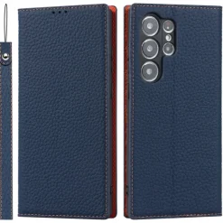 Phone Case For Samsung Galaxy S25 S24 S23 Ultra Plus S22 Plus Ultra S20 S20 FE Wallet Case with Wrist Strap Kickstand Card Slot Retro Genuine Leather TPU