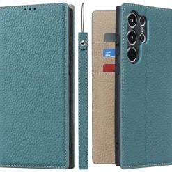 Phone Case For Samsung Galaxy S25 S24 S23 Ultra Plus S22 Plus Ultra S20 S20 FE Wallet Case with Wrist Strap Kickstand Card Slot Retro Genuine Leather TPU