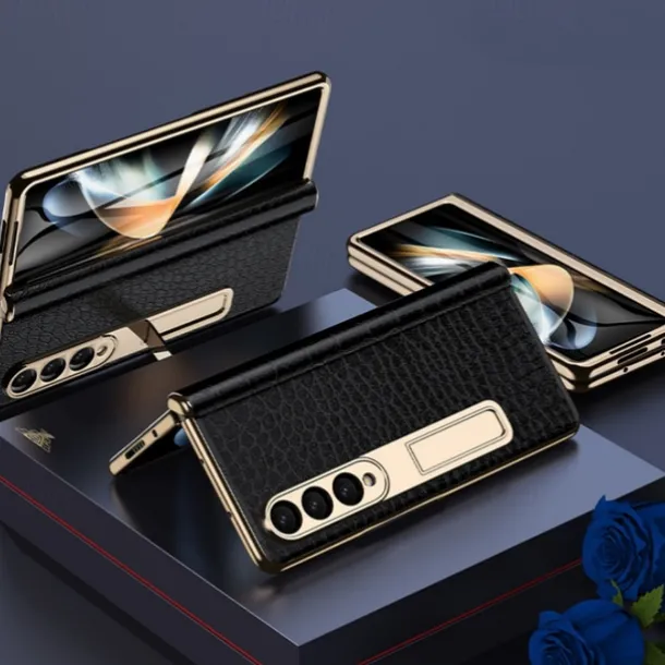 Phone Case For Samsung Galaxy Z Fold 5 Z Fold 4 Z Fold 3 Kickstand Shockproof Genuine Leather