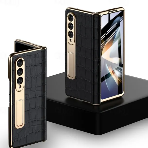 Phone Case For Samsung Galaxy Z Fold 5 Z Fold 4 Z Fold 3 Kickstand Shockproof Genuine Leather