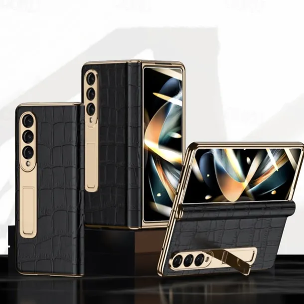 Phone Case For Samsung Galaxy Z Fold 5 Z Fold 4 Z Fold 3 Kickstand Shockproof Genuine Leather