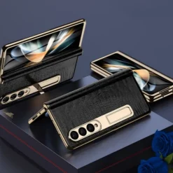 Phone Case For Samsung Galaxy Z Fold 5 Z Fold 4 Z Fold 3 Kickstand Shockproof Genuine Leather