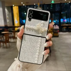 Phone Case For Samsung Galaxy Z Flip 7 Z Flip 6 Z Flip 5 Z Flip 4 Z Flip 3 for Women Girl Bling Glitter Shiny Shockproof Bow tie TPU