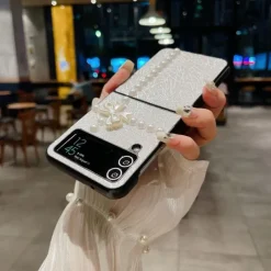 Phone Case For Samsung Galaxy Z Flip 7 Z Flip 6 Z Flip 5 Z Flip 4 Z Flip 3 for Women Girl Bling Glitter Shiny Shockproof Bow tie TPU