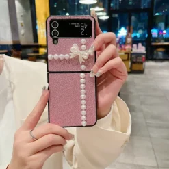 Phone Case For Samsung Galaxy Z Flip 7 Z Flip 6 Z Flip 5 Z Flip 4 Z Flip 3 for Women Girl Bling Glitter Shiny Shockproof Bow tie TPU