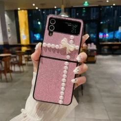 Phone Case For Samsung Galaxy Z Flip 7 Z Flip 6 Z Flip 5 Z Flip 4 Z Flip 3 for Women Girl Bling Glitter Shiny Shockproof Bow tie TPU