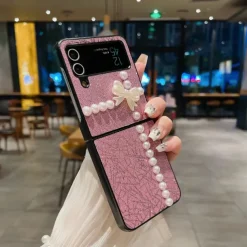 Phone Case For Samsung Galaxy Z Flip 7 Z Flip 6 Z Flip 5 Z Flip 4 Z Flip 3 for Women Girl Bling Glitter Shiny Shockproof Bow tie TPU