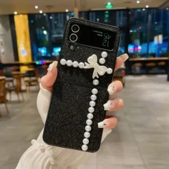 Phone Case For Samsung Galaxy Z Flip 7 Z Flip 6 Z Flip 5 Z Flip 4 Z Flip 3 for Women Girl Bling Glitter Shiny Shockproof Bow tie TPU