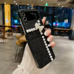 Phone Case For Samsung Galaxy Z Flip 7 Z Flip 6 Z Flip 5 Z Flip 4 Z Flip 3 for Women Girl Bling Glitter Shiny Shockproof Bow tie TPU
