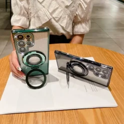 Phone Case For Samsung Galaxy S25 S24 S23 Ultra Plus S22 Plus Ultra Back Cover Magnetic Adsorption with Stand Holder Support Wireless Charging Bling Glitter Shiny TPU