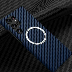 Phone Case For Samsung Galaxy S23 S22 S21 Ultra Plus With Magsafe Magnetic Dustproof Four Corners Drop Resistance Lines / Waves Carbon Fiber