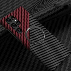 Phone Case For Samsung Galaxy S23 S22 S21 Ultra Plus With Magsafe Magnetic Dustproof Four Corners Drop Resistance Lines / Waves Carbon Fiber