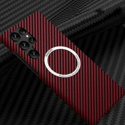 Phone Case For Samsung Galaxy S23 S22 S21 Ultra Plus With Magsafe Magnetic Dustproof Four Corners Drop Resistance Lines / Waves Carbon Fiber