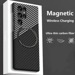 Phone Case For Samsung Galaxy S23 S22 S21 Ultra Plus With Magsafe Magnetic Dustproof Four Corners Drop Resistance Lines / Waves Carbon Fiber