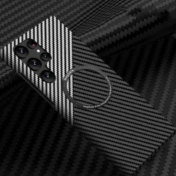 Phone Case For Samsung Galaxy S23 S22 S21 Ultra Plus With Magsafe Magnetic Dustproof Four Corners Drop Resistance Lines / Waves Carbon Fiber