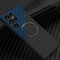 Phone Case For Samsung Galaxy S23 S22 S21 Ultra Plus With Magsafe Magnetic Dustproof Four Corners Drop Resistance Lines / Waves Carbon Fiber