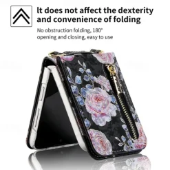 Phone Case For Samsung Galaxy Z Flip 6 Z Flip 5 Z Flip 4 Z Flip 3 Handbag Purse Wallet Case Flip Zipper with Removable Cross Body Strap Graphic Flower PU Leather