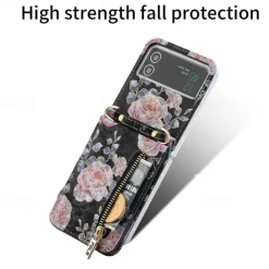 Phone Case For Samsung Galaxy Z Flip 6 Z Flip 5 Z Flip 4 Z Flip 3 Handbag Purse Wallet Case Flip Zipper with Removable Cross Body Strap Graphic Flower PU Leather