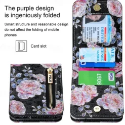 Phone Case For Samsung Galaxy Z Flip 6 Z Flip 5 Z Flip 4 Z Flip 3 Handbag Purse Wallet Case Flip Zipper with Removable Cross Body Strap Graphic Flower PU Leather