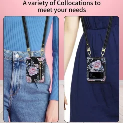 Phone Case For Samsung Galaxy Z Flip 6 Z Flip 5 Z Flip 4 Z Flip 3 Handbag Purse Wallet Case Flip Zipper with Removable Cross Body Strap Graphic Flower PU Leather