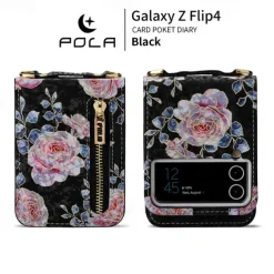 Phone Case For Samsung Galaxy Z Flip 6 Z Flip 5 Z Flip 4 Z Flip 3 Handbag Purse Wallet Case Flip Zipper with Removable Cross Body Strap Graphic Flower PU Leather