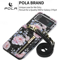 Phone Case For Samsung Galaxy Z Flip 6 Z Flip 5 Z Flip 4 Z Flip 3 Handbag Purse Wallet Case Flip Zipper with Removable Cross Body Strap Graphic Flower PU Leather