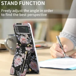 Phone Case For Samsung Galaxy Z Flip 6 Z Flip 5 Z Flip 4 Z Flip 3 Handbag Purse Wallet Case Flip Zipper with Removable Cross Body Strap Graphic Flower PU Leather