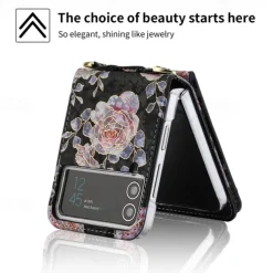 Phone Case For Samsung Galaxy Z Flip 6 Z Flip 5 Z Flip 4 Z Flip 3 Handbag Purse Wallet Case Flip Zipper with Removable Cross Body Strap Graphic Flower PU Leather