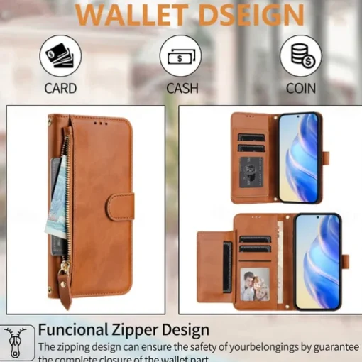 Phone Case For Samsung Galaxy S25 S24 S24 FE S23 S22 S21 Ultra Plus A55 5G A35 5G A25 A15 Wallet Case with Stand Holder Zipper Full Body Protective Retro TPU PU Leather