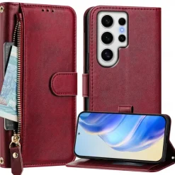 Phone Case For Samsung Galaxy S25 S24 S24 FE S23 S22 S21 Ultra Plus A55 5G A35 5G A25 A15 Wallet Case with Stand Holder Zipper Full Body Protective Retro TPU PU Leather