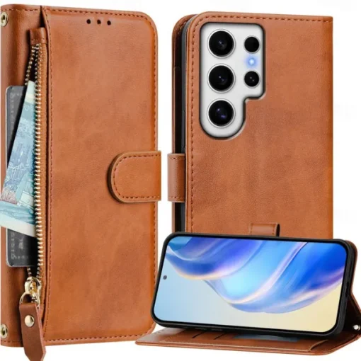 Phone Case For Samsung Galaxy S25 S24 S24 FE S23 S22 S21 Ultra Plus A55 5G A35 5G A25 A15 Wallet Case with Stand Holder Zipper Full Body Protective Retro TPU PU Leather