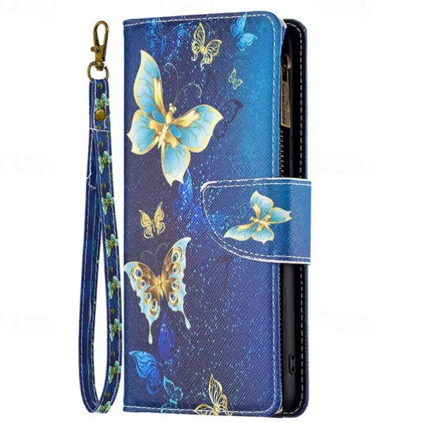 Phone Case For Samsung Galaxy S25 S24 S23 S23 FE S22 S21 Ultra Plus A35 5G A25 A15 A14 Wallet Case with Stand Holder Zipper with Wrist Strap Retro TPU PU Leather