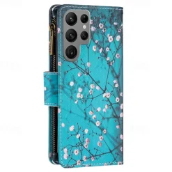 Phone Case For Samsung Galaxy S25 S24 S23 S23 FE S22 S21 Ultra Plus A35 5G A25 A15 A14 Wallet Case with Stand Holder Zipper with Wrist Strap Retro TPU PU Leather