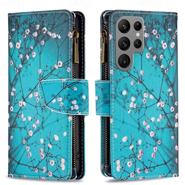Phone Case For Samsung Galaxy S25 S24 S23 S23 FE S22 S21 Ultra Plus A35 5G A25 A15 A14 Wallet Case with Stand Holder Zipper with Wrist Strap Retro TPU PU Leather