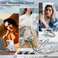 Phone Case For Samsung Galaxy S24 S24 FE S23 Ultra Plus S22 Plus Ultra Back Cover with Stand Holder Magnetic Shockproof Retro PC