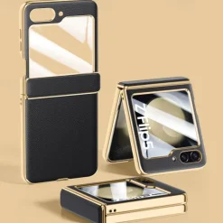 Phone Case For Samsung Galaxy Z Flip 6 Z Flip 5 Back Cover with Screen Protector Plating PU Leather
