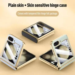 Phone Case For Samsung Galaxy Z Flip 6 Z Flip 5 Back Cover with Screen Protector Plating PU Leather
