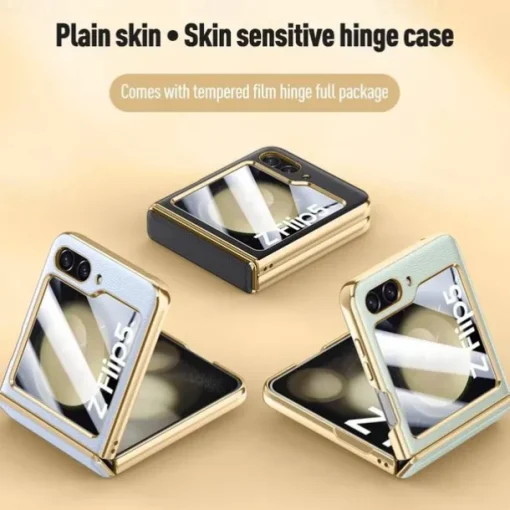 Phone Case For Samsung Galaxy Z Flip 6 Z Flip 5 Back Cover with Screen Protector Plating PU Leather