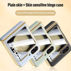 Phone Case For Samsung Galaxy Z Flip 6 Z Flip 5 Back Cover with Screen Protector Plating PU Leather
