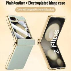 Phone Case For Samsung Galaxy Z Flip 6 Z Flip 5 Back Cover with Screen Protector Plating PU Leather