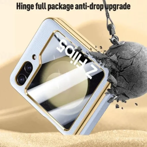 Phone Case For Samsung Galaxy Z Flip 6 Z Flip 5 Back Cover with Screen Protector Plating PU Leather