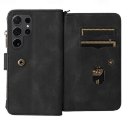 Phone Case For Samsung Galaxy S25 S24 S23 S23 FE S22 S21 Ultra Plus A55 5G A35 5G A25 A15 Wallet Case Zipper Full Body Protective with Wrist Strap Retro TPU PU Leather