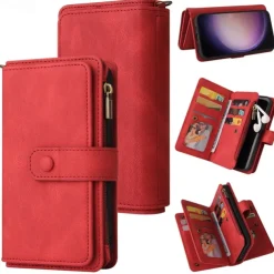 Phone Case For Samsung Galaxy S25 S24 S23 S23 FE S22 S21 Ultra Plus A55 5G A35 5G A25 A15 Wallet Case Zipper Full Body Protective with Wrist Strap Retro TPU PU Leather