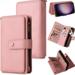 Phone Case For Samsung Galaxy S25 S24 S23 S23 FE S22 S21 Ultra Plus A55 5G A35 5G A25 A15 Wallet Case Zipper Full Body Protective with Wrist Strap Retro TPU PU Leather