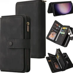 Phone Case For Samsung Galaxy S25 S24 S23 S23 FE S22 S21 Ultra Plus A55 5G A35 5G A25 A15 Wallet Case Zipper Full Body Protective with Wrist Strap Retro TPU PU Leather