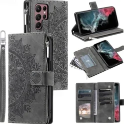 Phone Case For Samsung Galaxy S25 S23 S22 S21 FE S21 Ultra Plus A54 A53 A33 A13 S20 Wallet Case Flip Wallet Zipper Tile TPU PU Leather