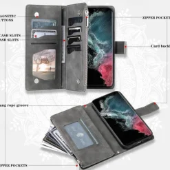 Phone Case For Samsung Galaxy S25 S23 S22 S21 FE S21 Ultra Plus A54 A53 A33 A13 S20 Wallet Case Flip Wallet Zipper Tile TPU PU Leather