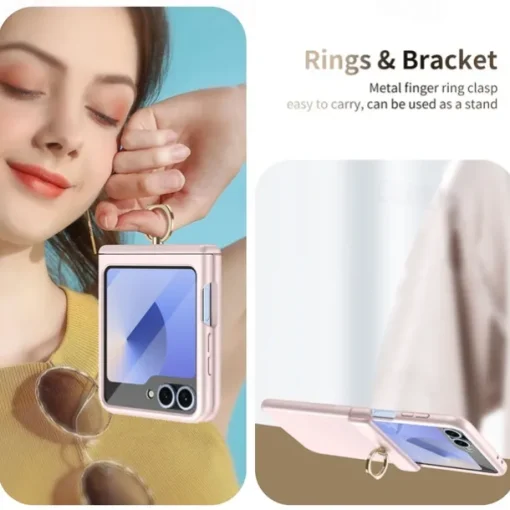 Phone Case For Samsung Galaxy Z Flip 6 Z Flip 5 Back Cover Ring Buckle Shockproof Retro PC
